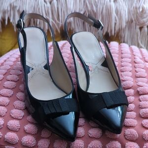 Adrienne Vittadini Black Patent Bow Slingback Heels